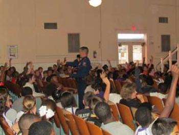 Trooper Hammons’ drug awareness program was interactive, drawing the students into the discussion about what drug and alcohol abuse is and how they can approach the problem.
